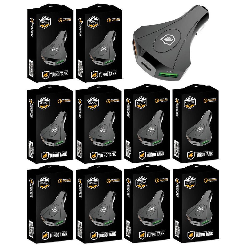 Carregador Veicular Triplo Turbo Tank no Atacado - Caixa Fechada 10 Unidades - Gshield - 1