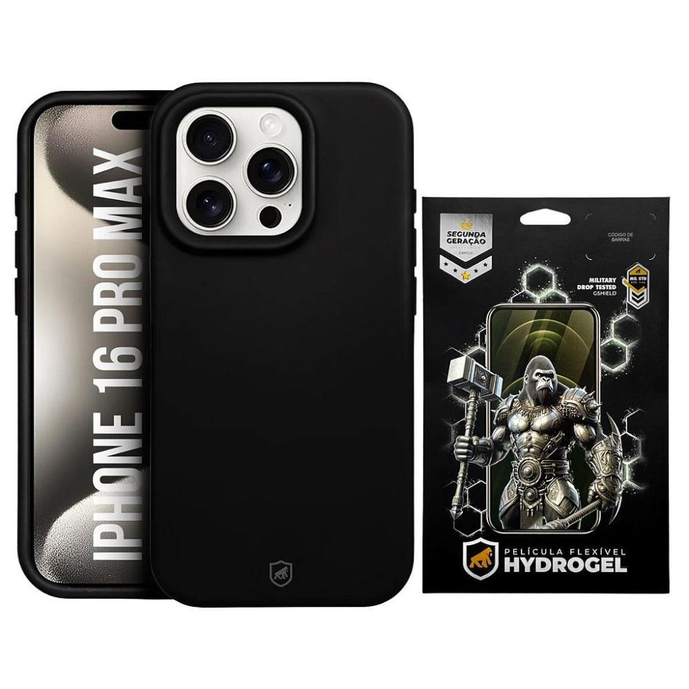 Kit Capa case capinha Silicon Premium e Película Hydrogel HD para iPhone 16 Pro Max - Gshield - 1