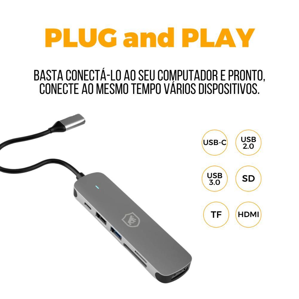 Adaptador Multifuncional 6 em 1 - HDMI / USB-C / Hub Usb 3.0 - Gshield - 2
