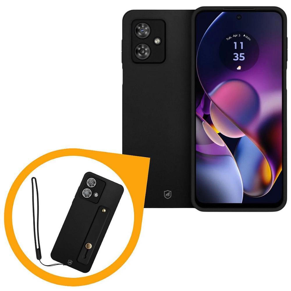 Kit Capa Silicon Veloz para Motorola Moto G54 + Ring Socket + Cordão - Preto - Gshield - 1