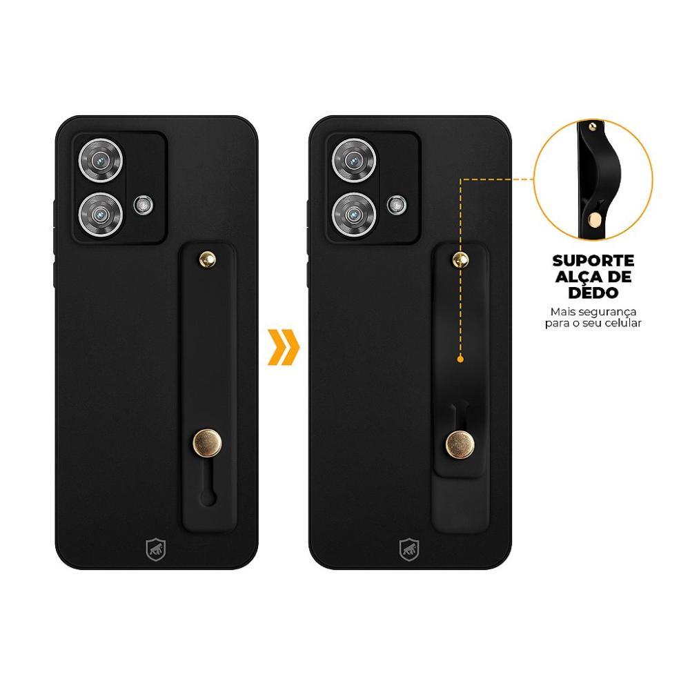 Kit Capa Silicon Veloz para Motorola Moto G54 + Ring Socket + Cordão - Preto - Gshield - 8