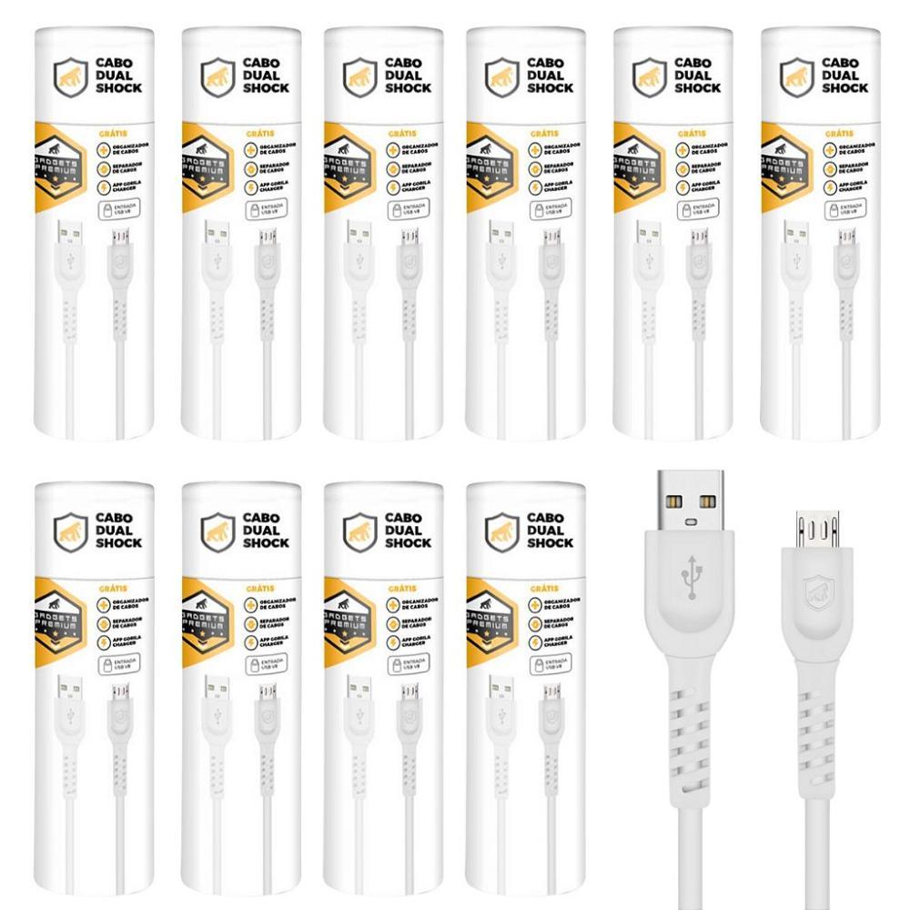 Cabo Dual Shock Micro Usb V8 - Branco - 1,2m - no Atacado - Caixa Fechada 10 Unidades - Gshield - 1