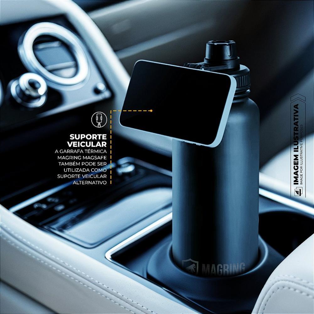 Garrafa Térmica com Suporte MagSafe, Aço Inoxidável - 540ml - Preta -  MagRing - Gshield - 6
