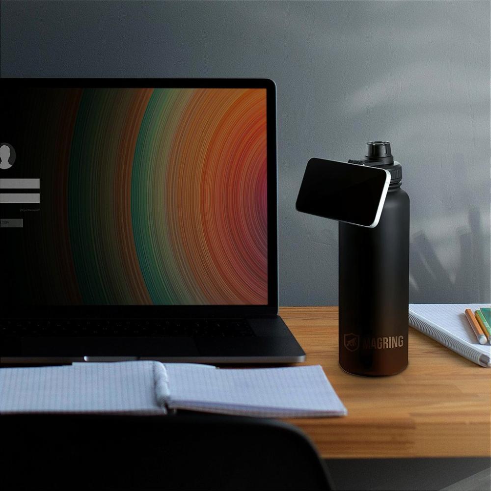Garrafa Térmica com Suporte MagSafe, Aço Inoxidável - 540ml - Preta -  MagRing - Gshield - 7