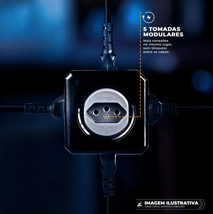 Adaptador Energy Cube Bivolt Filtro de Linha Multiplicador de Tomadas 10A com Proteção de Sobretensão - 3