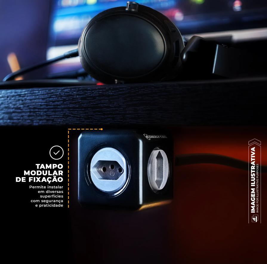 Adaptador Energy Cube Bivolt Filtro de Linha Multiplicador de Tomadas 10A com Proteção de Sobretensão - 4