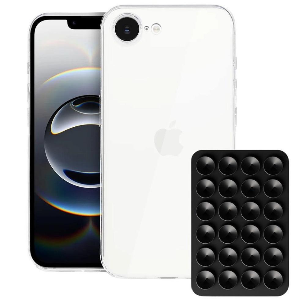 Capa case capinha Crystal Slim para Iphone 16E +  Ventosa  Preta  Gshield - 1