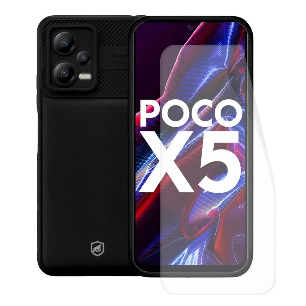 Kit Capa case capinha Symetric Preta e Película Hydrogel HD para Xiaomi Poco X5 - Gshield - 1