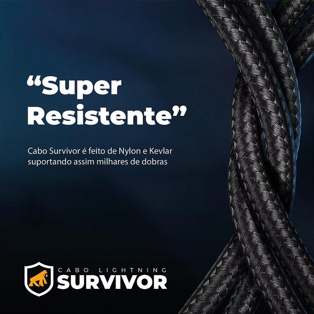 Cabo Lightning / USB-A - Survivor - Preto - 1,5M  no Atacado - Caixa Fechada 10 Unidades - Gshield - 5