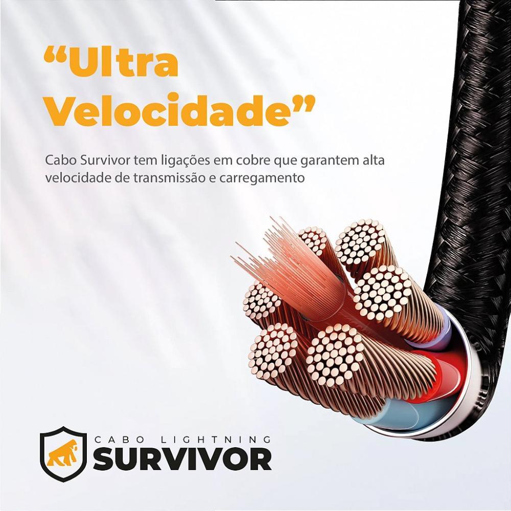 Cabo Lightning / USB-A - Survivor - Preto - 1,5M  no Atacado - Caixa Fechada 10 Unidades - Gshield - 6