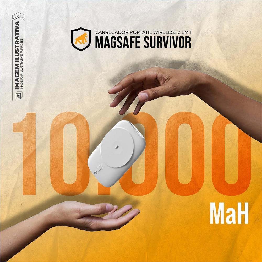 Carregador Portátil Wireless Magsafe 2 em 1 10.000 mAh - Survivor - Branco - Gshield - 6