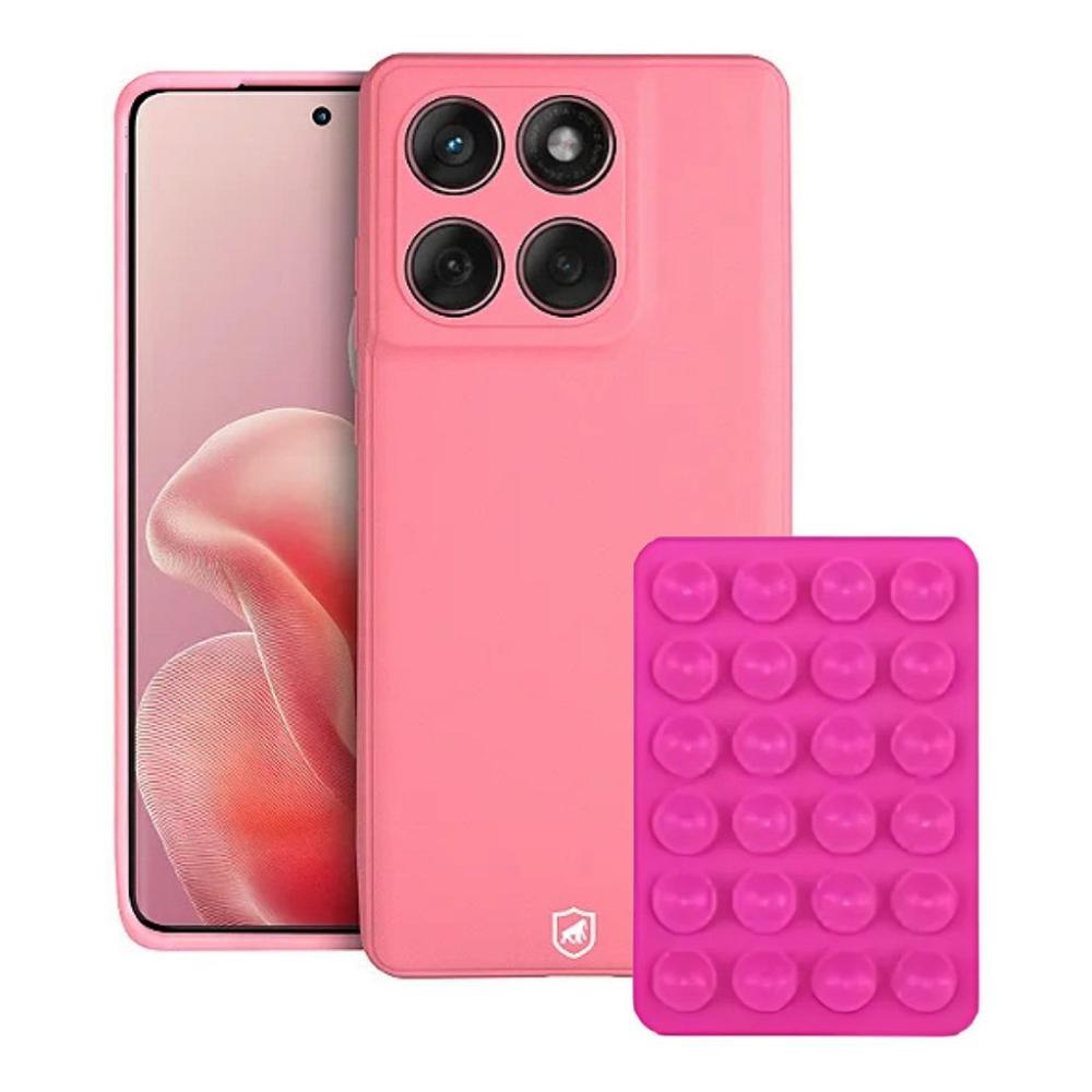 Capa Silicon Veloz para Motorola Moto Edge 60 Fusion + Ventosa - Rosa - Gshield - 1
