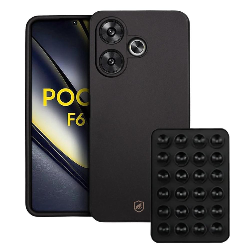 Kit Capa Silicon Veloz para Xiaomi Poco F6 5G +  Ventosa - Preta - Gshield - 1