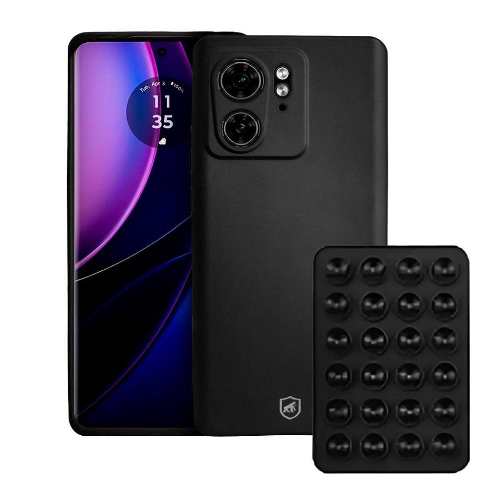 Kit Capa Silicon Veloz para Moto Edge 40 +  Ventosa  Preta - 1