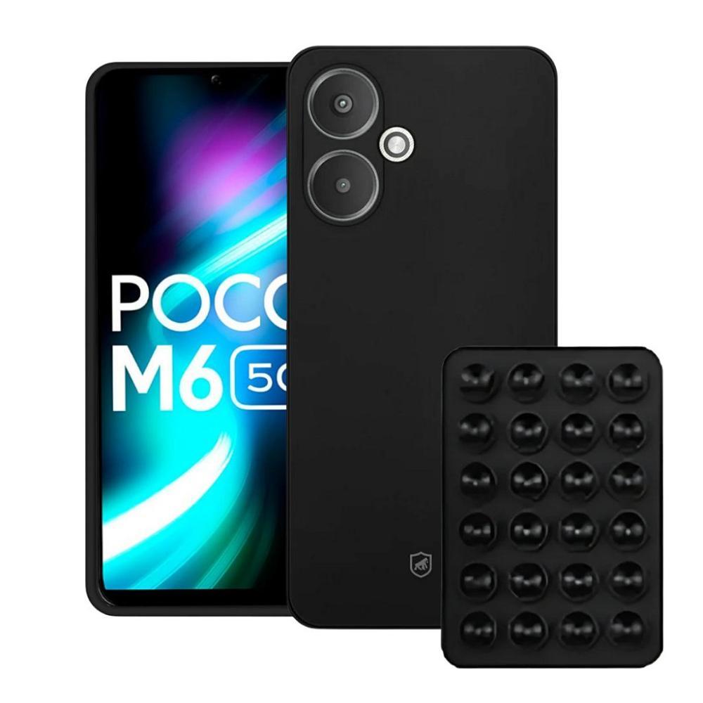 Kit Capa Silicon Veloz para  Poco M6 5G +  Ventosa - Preta - 1