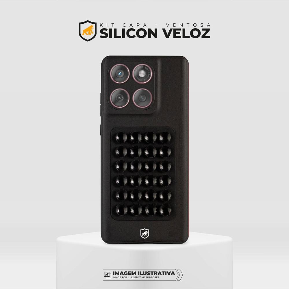 Kit Capa Silicon Veloz para  Poco M6 5G +  Ventosa - Preta - 5