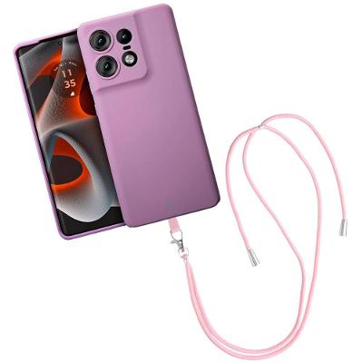 Kit Capa Silicon Veloz para Moto Edge 50 Pro +  Cordão Rosa