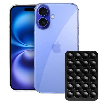 Kit capinha Crystal Slim para Iphone 16 Ventosa Preta