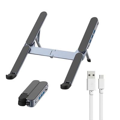 Kit Suporte Dobrável p/ Notebook com Hub USB + Cabo Flat Tipo C 1.5m – Gshield