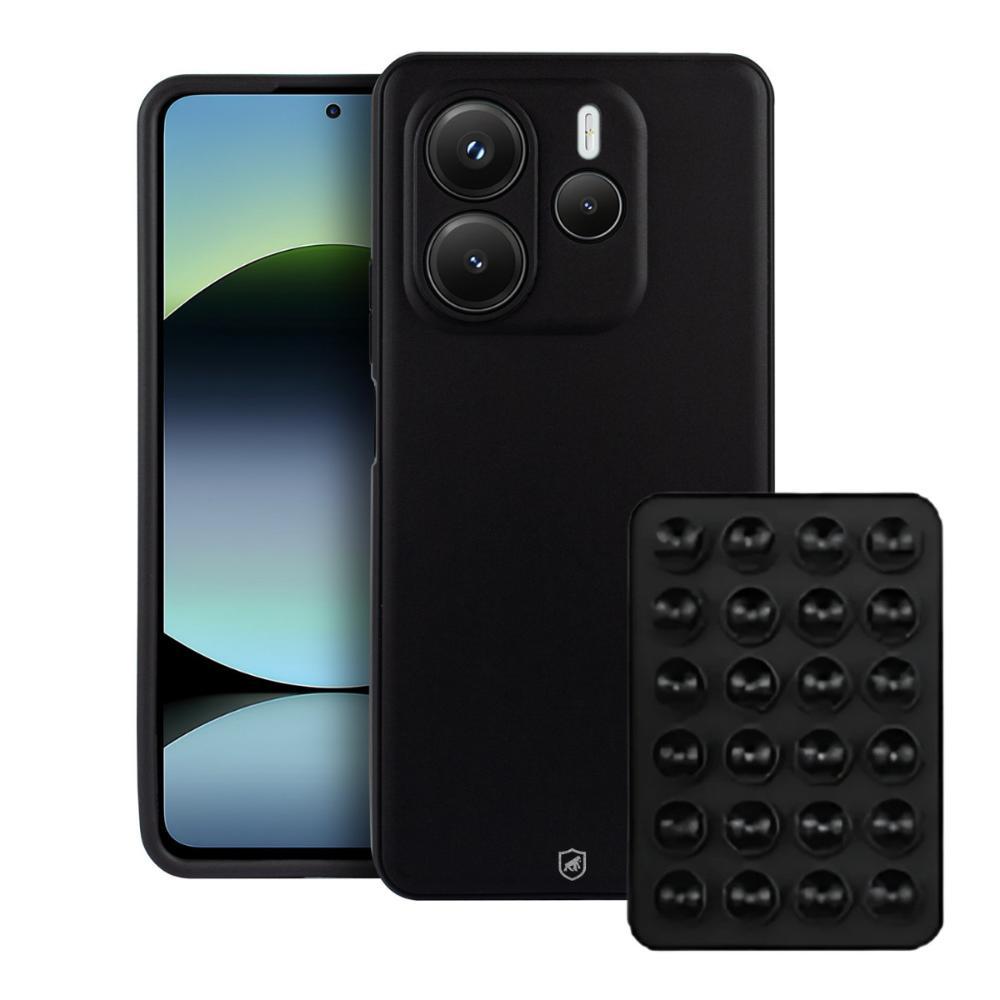 Kit Capa case capinha Silicon Veloz para  Xiaomi Redmi Note 14 5G +  Ventosa - Preta - Gshield - 1