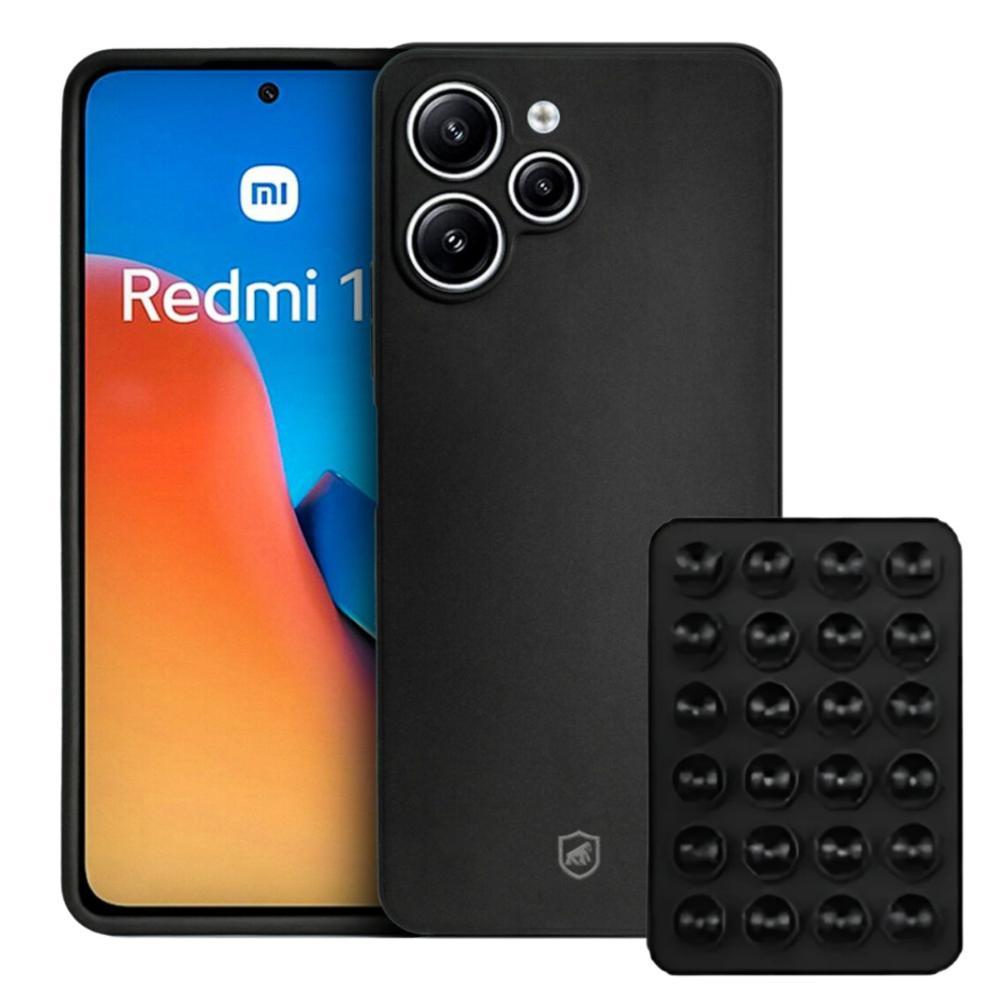 Kit Capa case capinha Silicon Veloz para  Xiaomi Redmi 12 +  Ventosa - Preta - Gshield - 1