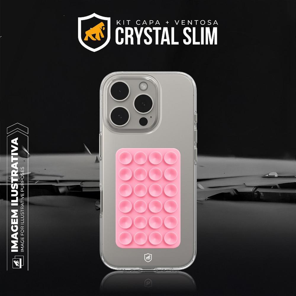 Kit Capa case capinha Crystal Slim para iPhone 17 Pro Max +  Ventosa - Rosa - Gshield - 6