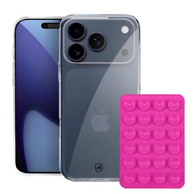 Kit Capa case capinha Crystal Slim para iPhone 17 Pro Max +  Ventosa - Rosa - Gshield