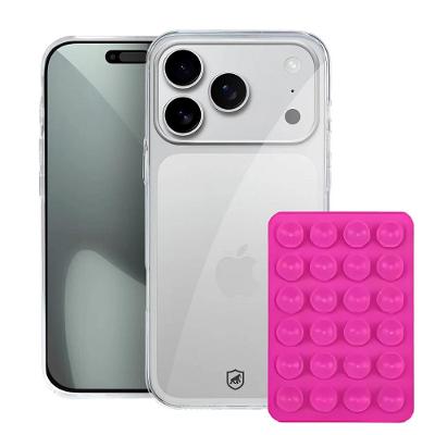 Kit Capa case capinha Crystal Slim para iPhone 17 Pro +  Ventosa - Rosa - Gshield
