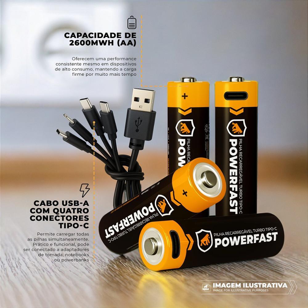 Pilha Recarregável Turbo Powerfast AA - Tipo C - Gshield - 2