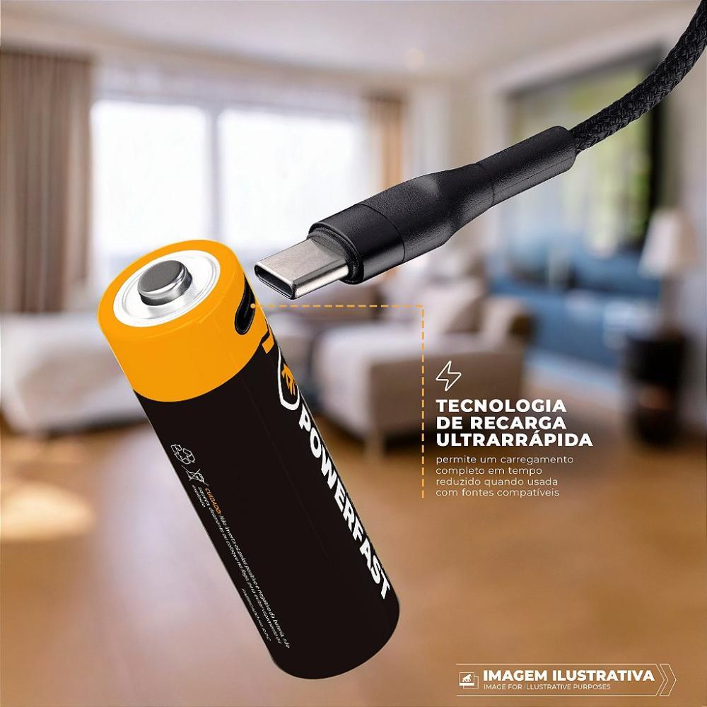 Pilha Recarregável Turbo Powerfast AA - Tipo C - Gshield - 4