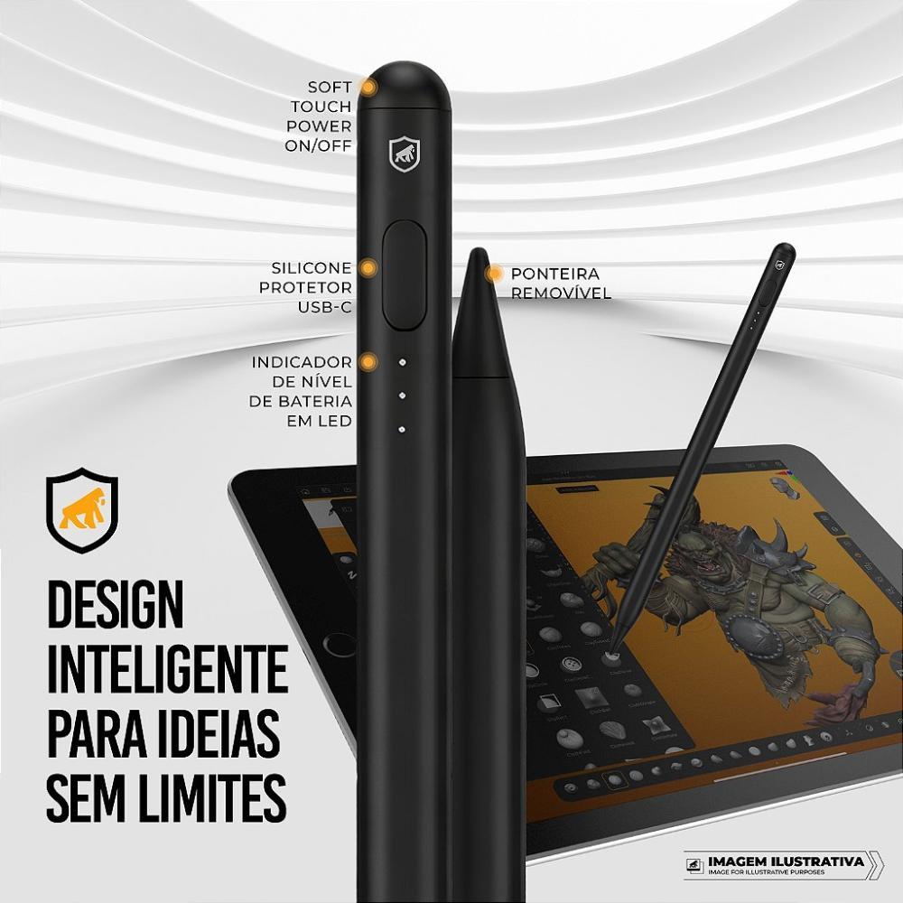 Caneta Touch Capacitiva Pro com Palm Rejection e Traço Adaptável - Preta - Gshield - 2