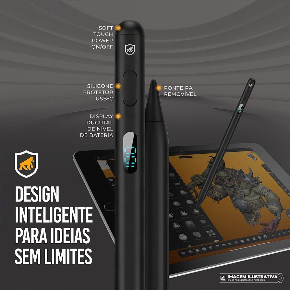 Caneta Touch Capacitiva com Visor - Palm Rejection - Dual Shock - Preta - Gshield - 2