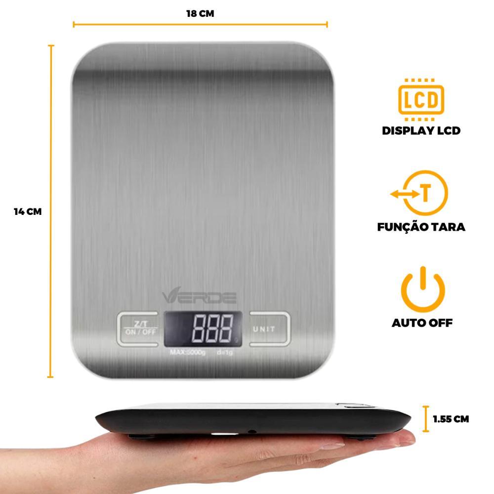 Balança Digital de Alta Precisão para Cozinha - 1g a 10kg - Aço Inox - Verde - 2