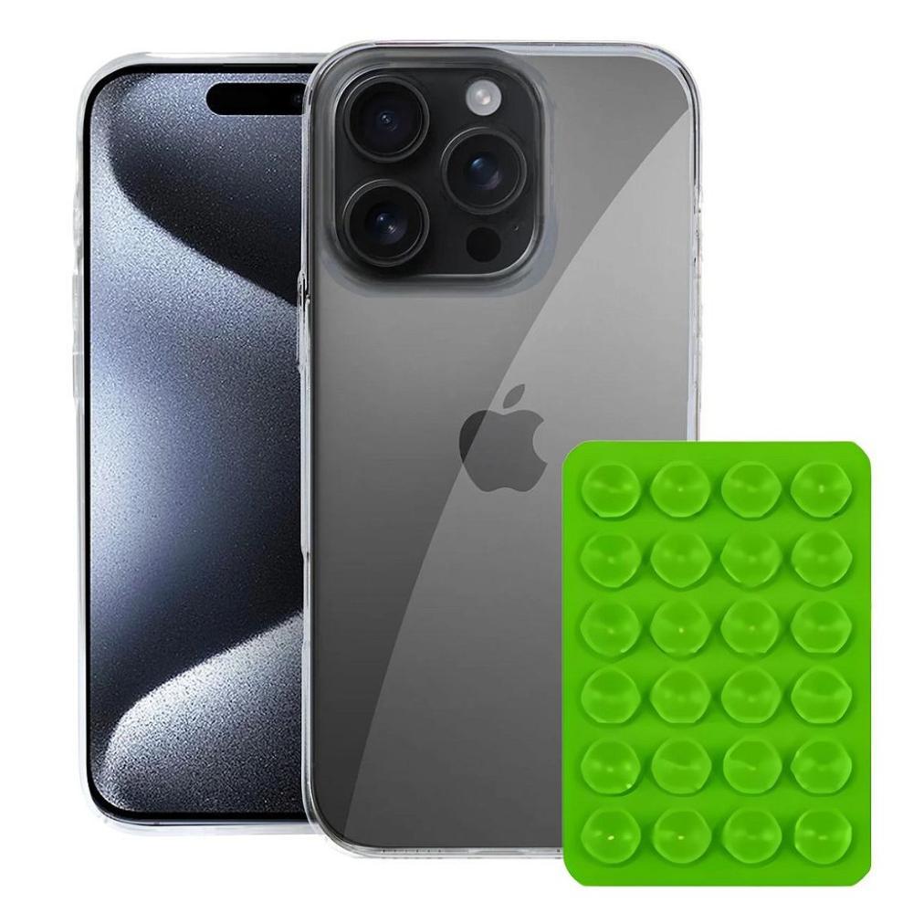 Kit Capa case capinha Crystal Slim para Iphone 15 Pro Max + Ventosa VERDE - 1