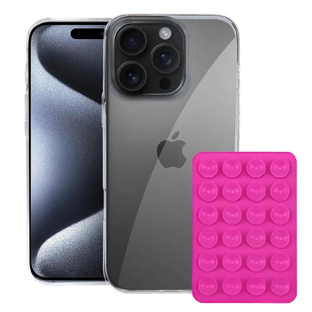 Kit Capa Crystal Slim para Iphone 15 Pro Max + Ventosa ROSA - 1