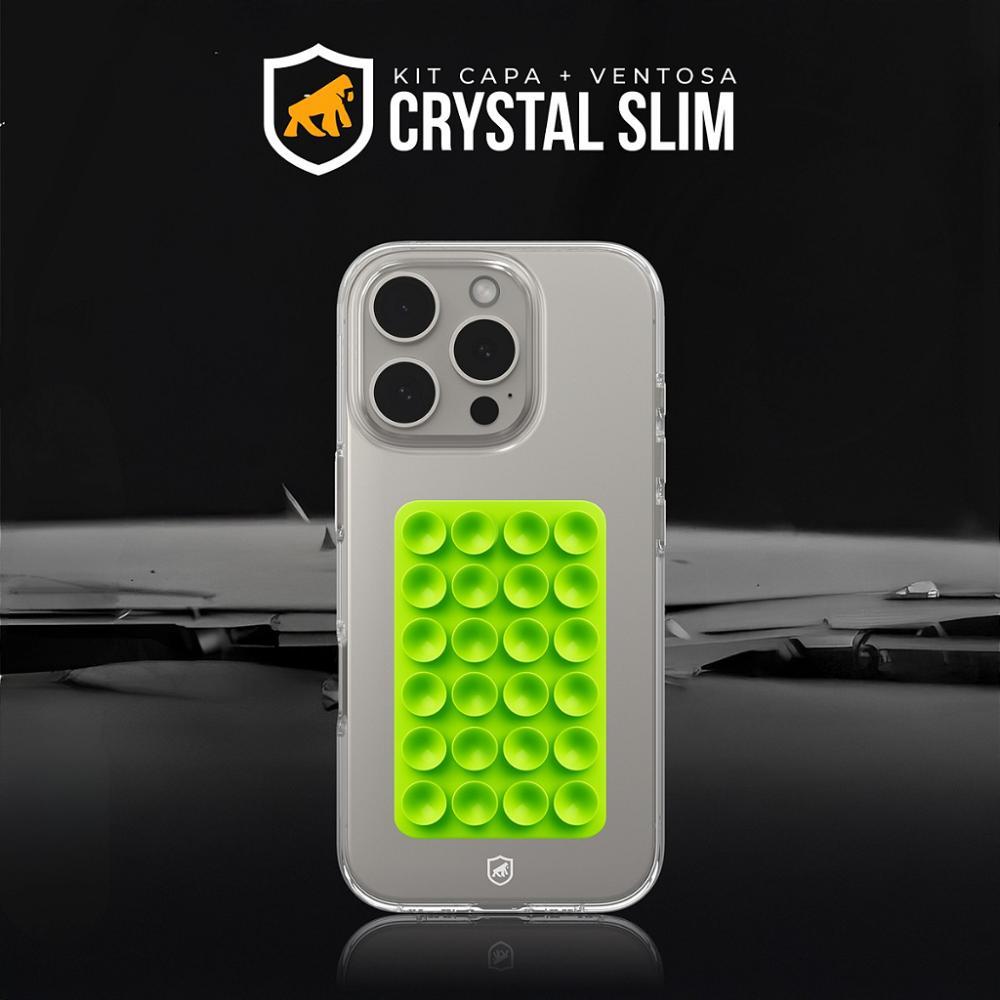 Kit Capa case capinha Crystal Slim para iPhone 14 Pro +  Ventosa - Verde - Gshield - 2