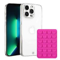 Kit Capa case capinha Crystal Slim para iPhone 13 Pro Max +  Ventosa - Rosa - Gshield - 1