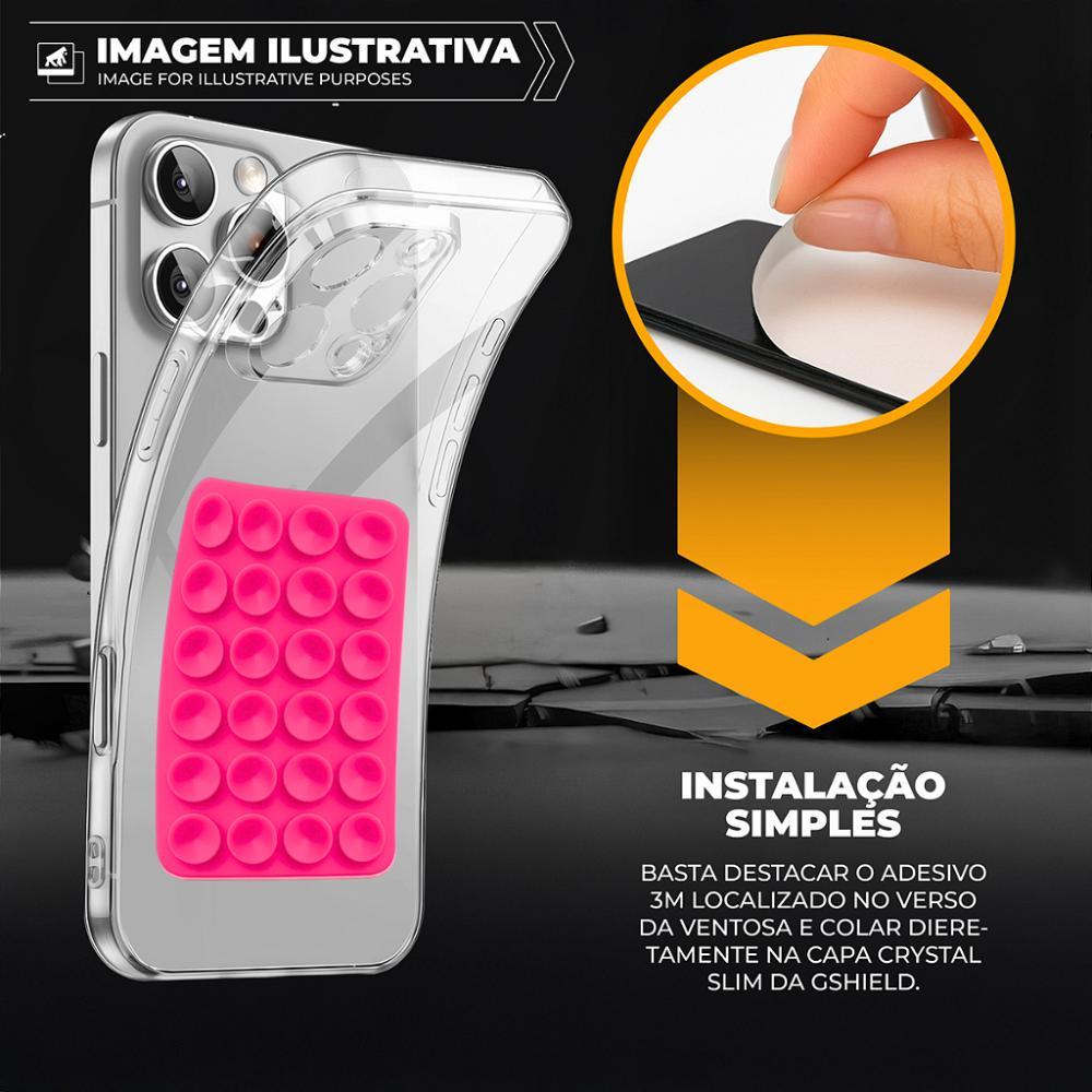 Kit Capa case capinha Crystal Slim para iPhone 14 Pro Max +  Ventosa - Rosa - Gshield - 4