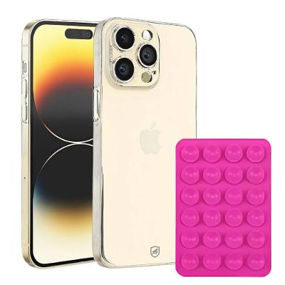 Kit Capa case capinha Crystal Slim para iPhone 14 Pro +  Ventosa - Rosa - Gshield