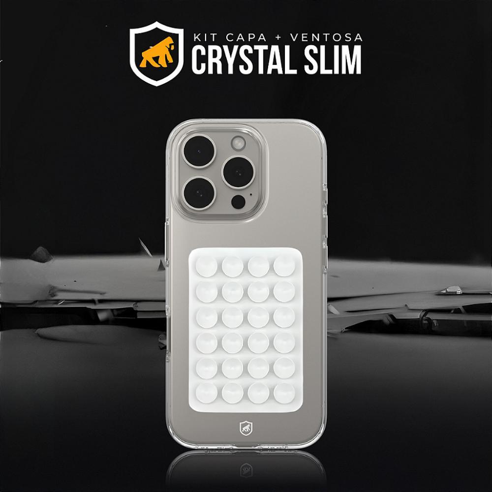Kit Capa case capinha Crystal Slim para iPhone 14 Pro +  Ventosa - Branca - Gshield - 2