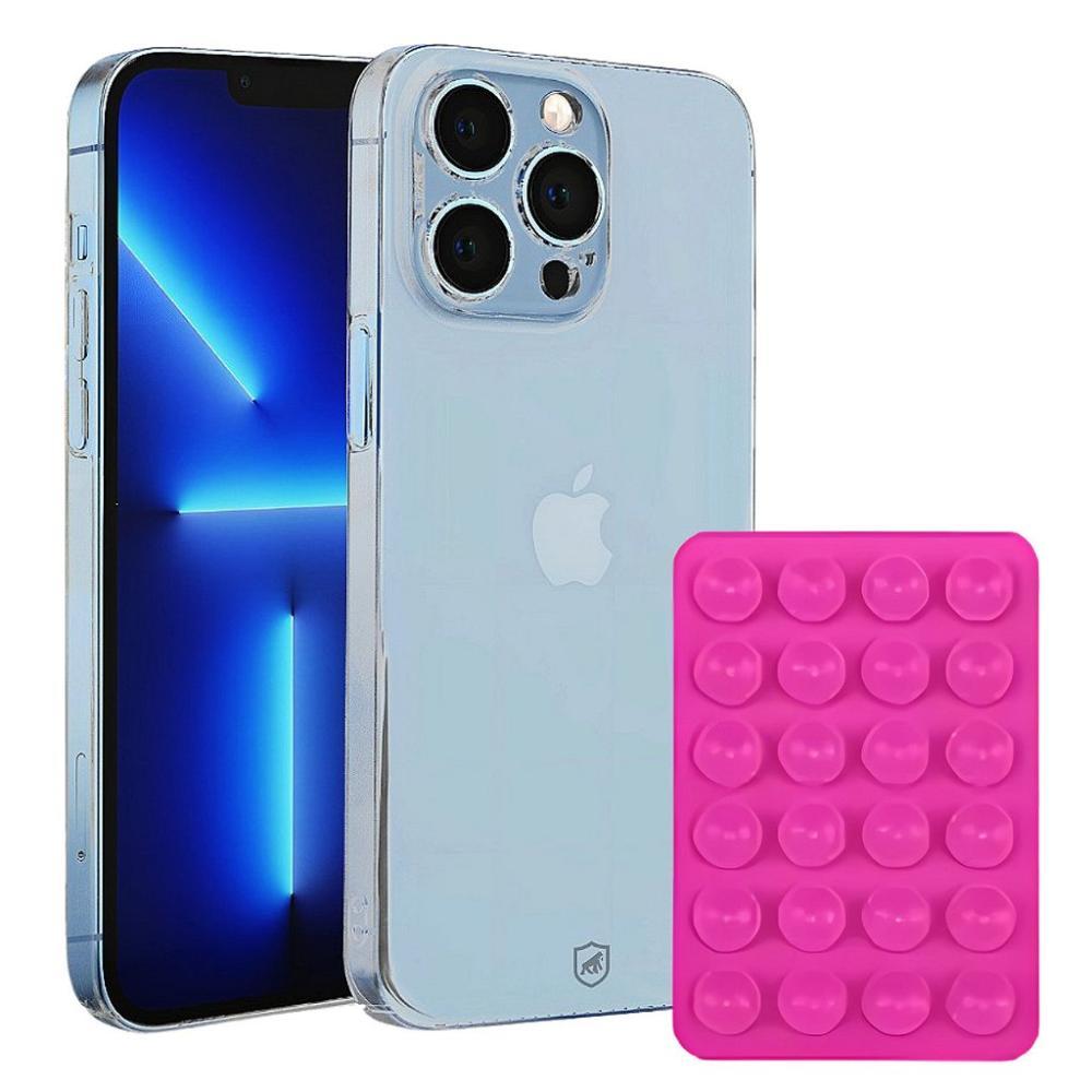 Kit Capa case capinha Crystal Slim para iPhone 13 Pro +  Ventosa - Rosa - Gshield - 1