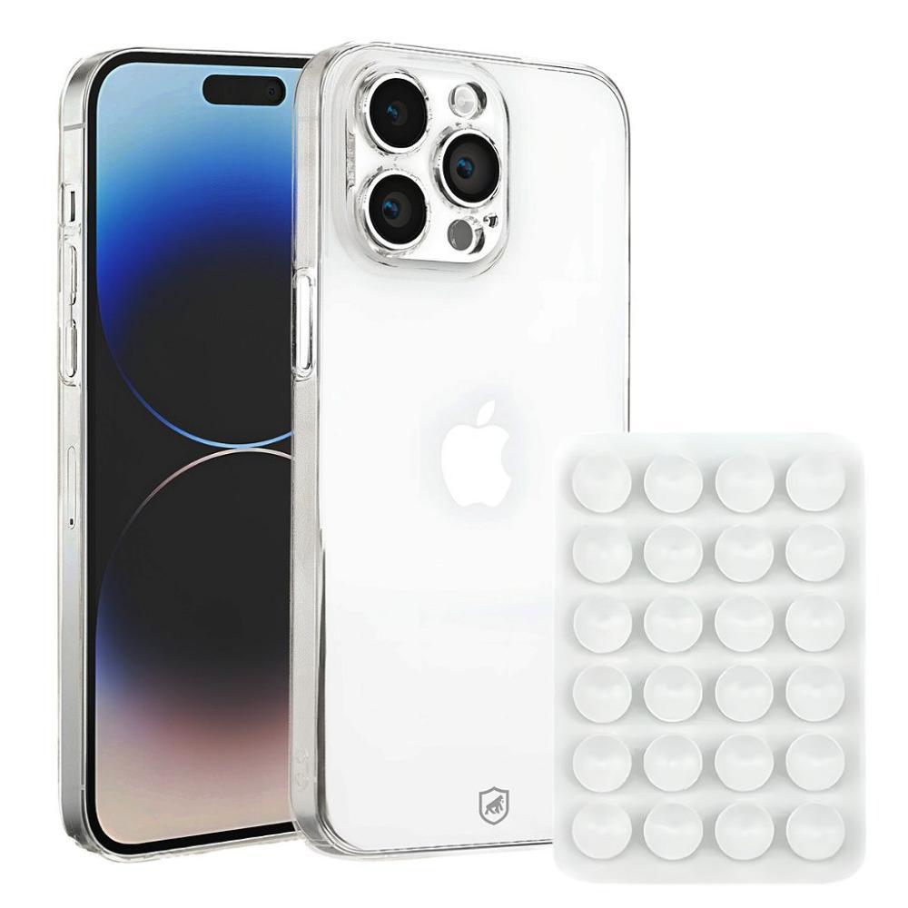 Kit Capa case capinha Crystal Slim para iPhone 14 Pro Max +  Ventosa - Branca - Gshield - 1