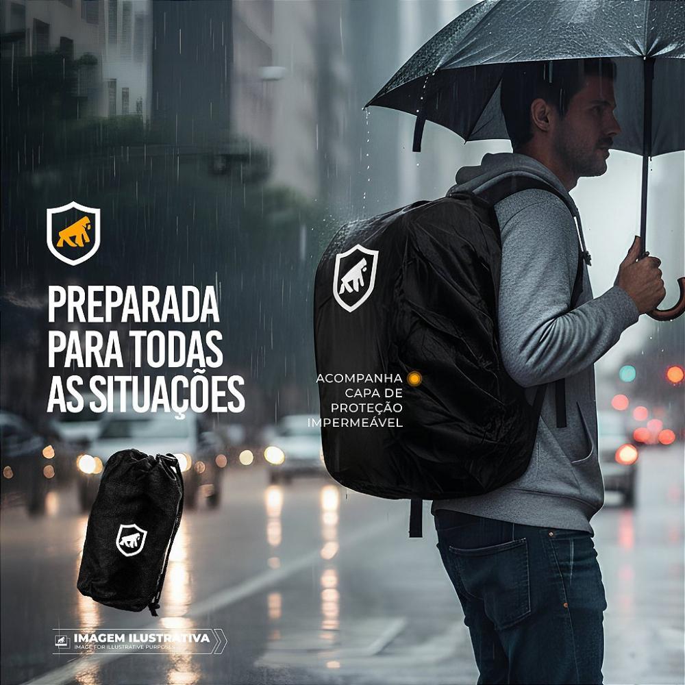 Mochila Tática 30L com Entrada USB-A, P2 e Capa case capinha de Chuva Integrada - Raptor - Gshield - 6