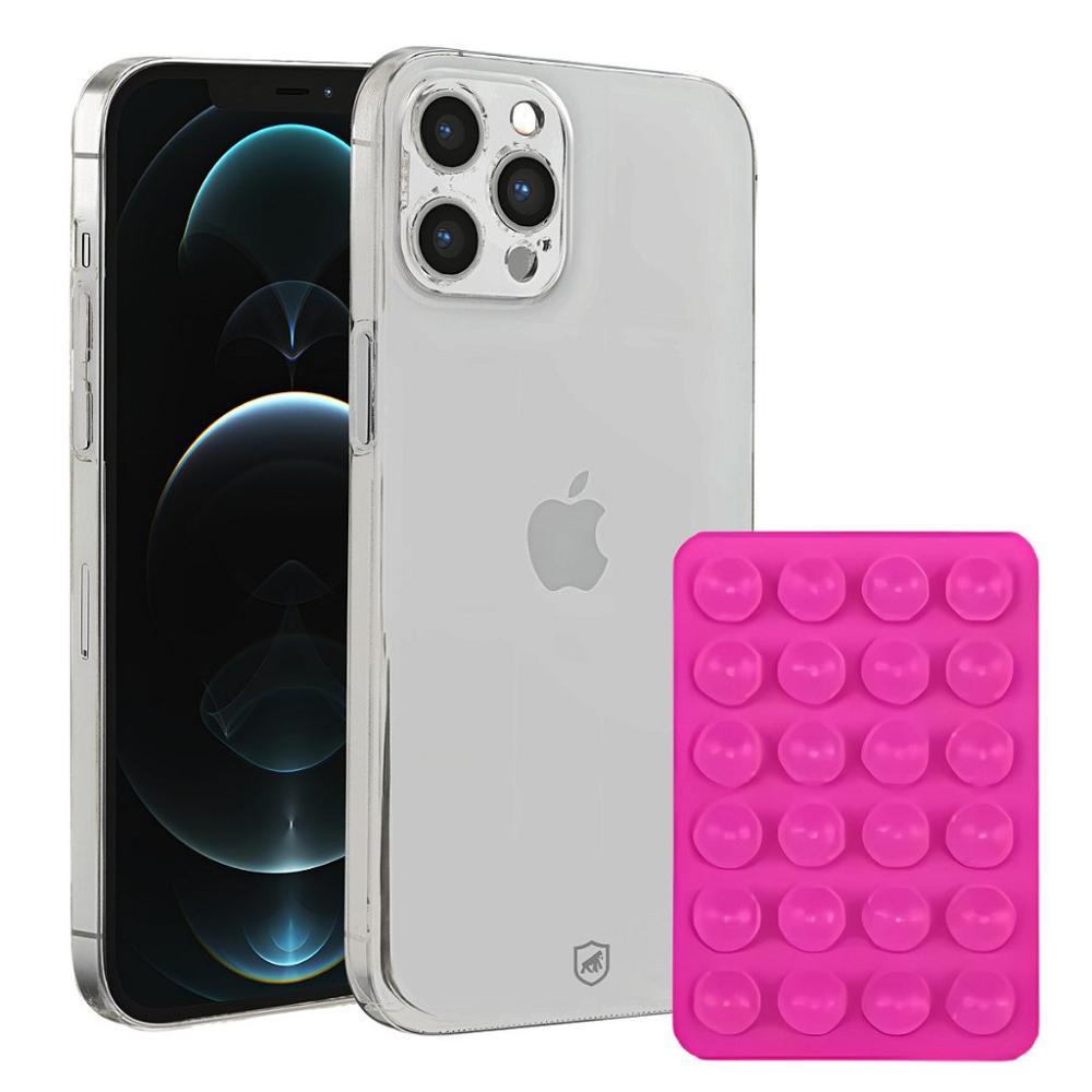 Kit Capa case capinha Crystal Slim para iPhone 12 Pro Max +  Ventosa - Rosa - Gshield - 1