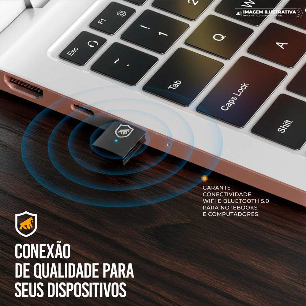 Adaptador Wi-Fi e Bluetooth 5.0 - 600Mbps, Dual Band 2.4G/5G, USB-A Plug & Play - Nano Hybrid- Gshield - 2