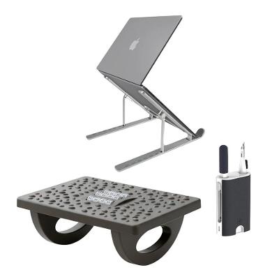 Kit Escritório e Home Office - Apoio para Pés Ergonômico + Suporte Notebook + Conjunto de Limpeza - Gshield