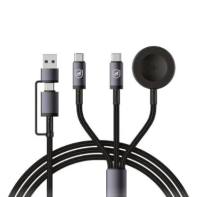 Cabo Carregador 3 em 2 Multifuncional 65W USB-C/Tipo-C + USB-A 1.2M Base Sem Fio para Apple Watch e Samsung Watch - Hydra - Gshield