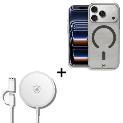 Kit Capa case capinha Crystal Slim Titanium para iPhone 17 Pro + Carregador Wireless MagSafe - Gshield