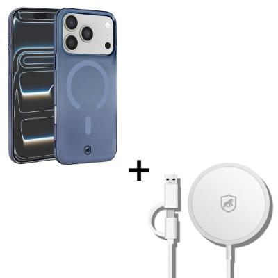 Kit Capa case capinha Crystal Slim Azul para iPhone 17 Pro + Carregador Wireless MagSafe - Gshield