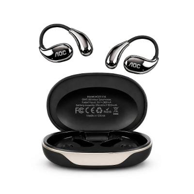 AOC Fone Open-Ear Clip Bluetooth 5.4 Sem Fio Stereo - Alcance 10m, Baixa Latência, Tradução por IA e Microfone Integrado - Preto